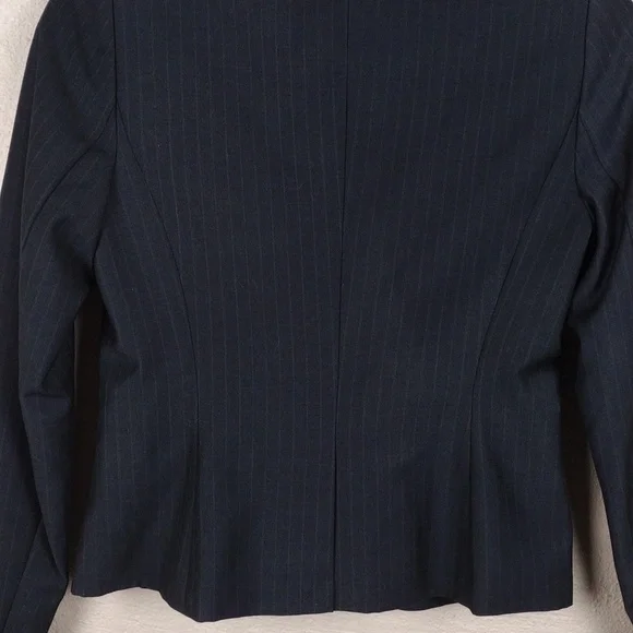 Calvin Klein Black Pinstripe One Notch Two Button Front Long Sleeve Crop Blazer - Picture 10 of 13